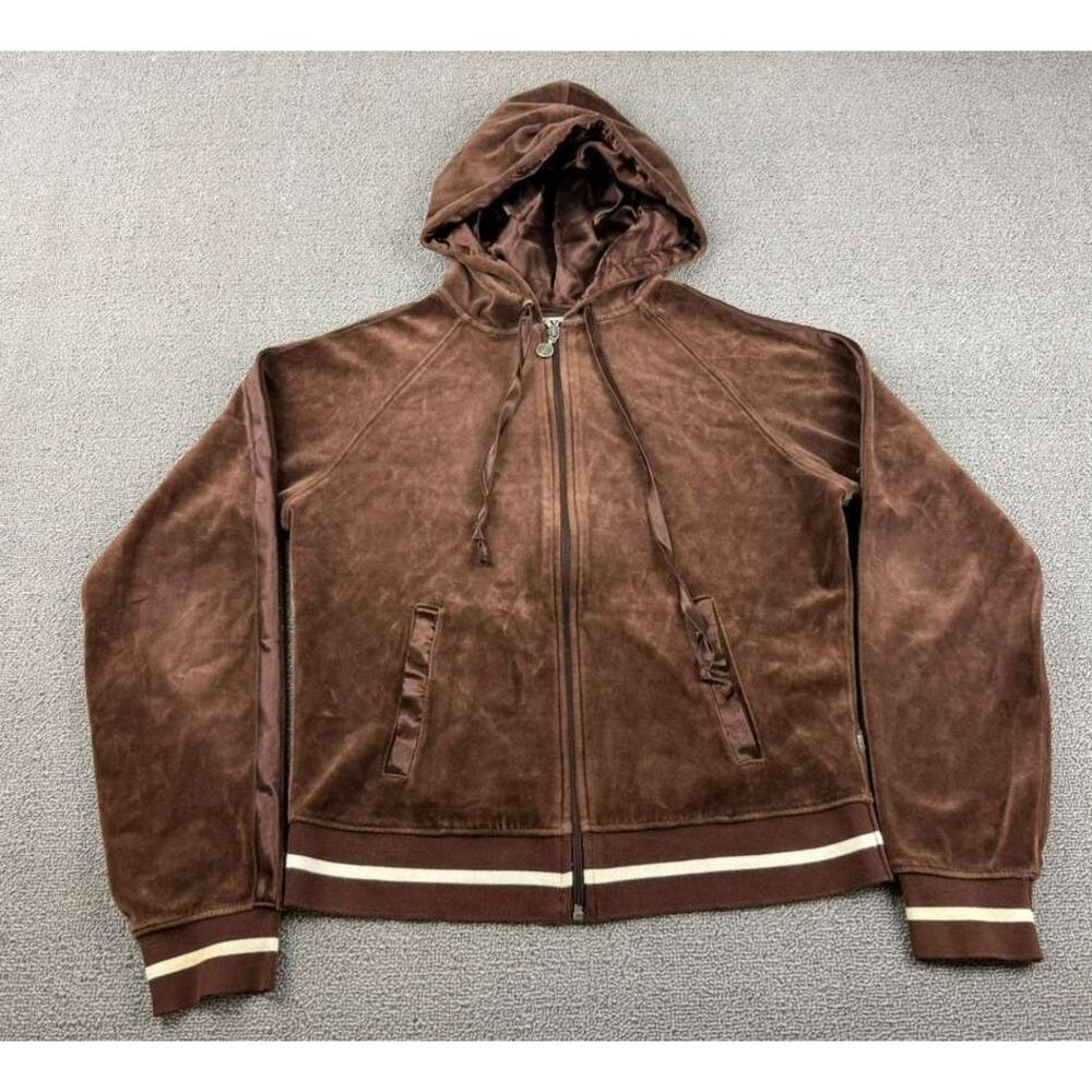 Vintage NYL‎ New York Laundry Zip Hoodie Women S Brown Soft Velour Cotton Stripe